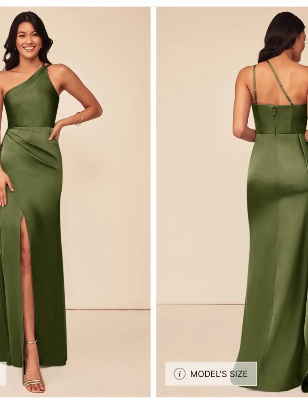 Azazie Olive Green One-Shoulder Satin Gown